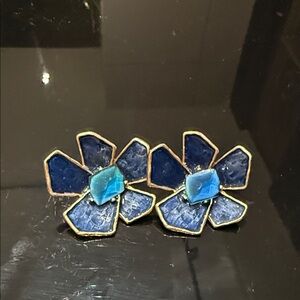 Authentic Oscar De la Renta Blue Floral clip-on statment earrings